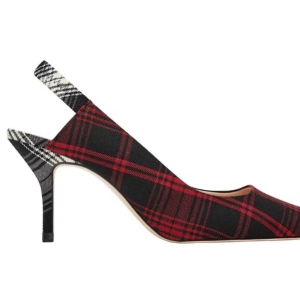 ZARA RED TARTAN//BLACK POINTED TOE SLINGBACK SZ 11